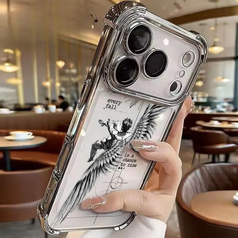 Fallen Angel Wings Portrait Art Transparent Case Dark Aesthetic Deep Emotion phone case, view 1