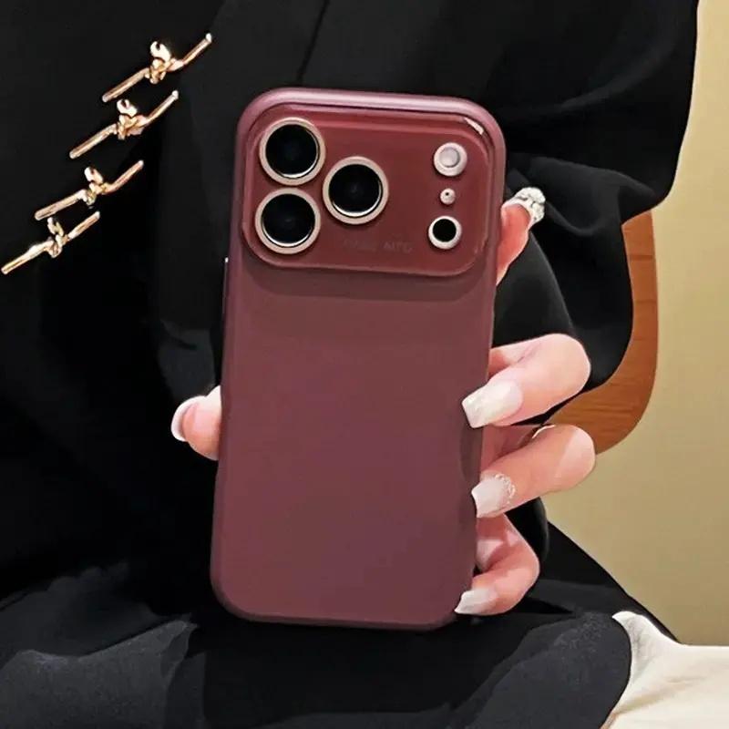 Luxury Burgundy Skin Feel Glass Lens phone case, view 1