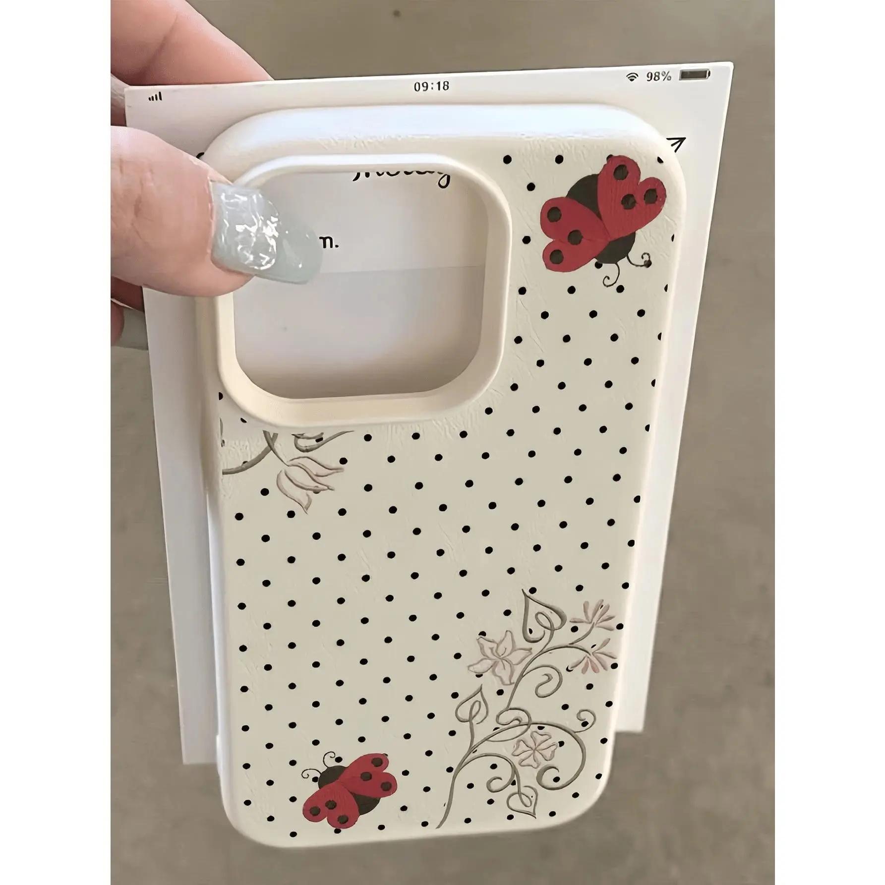 1pc White Ladybug Polka Dot Minimalist Personalized 1-Piece Full Body phone case, view 1