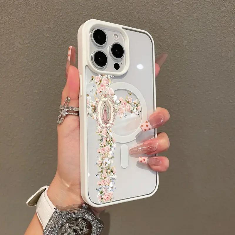 Flowery Magnetic Cross Aesthetic Silicone phone case, view 1
