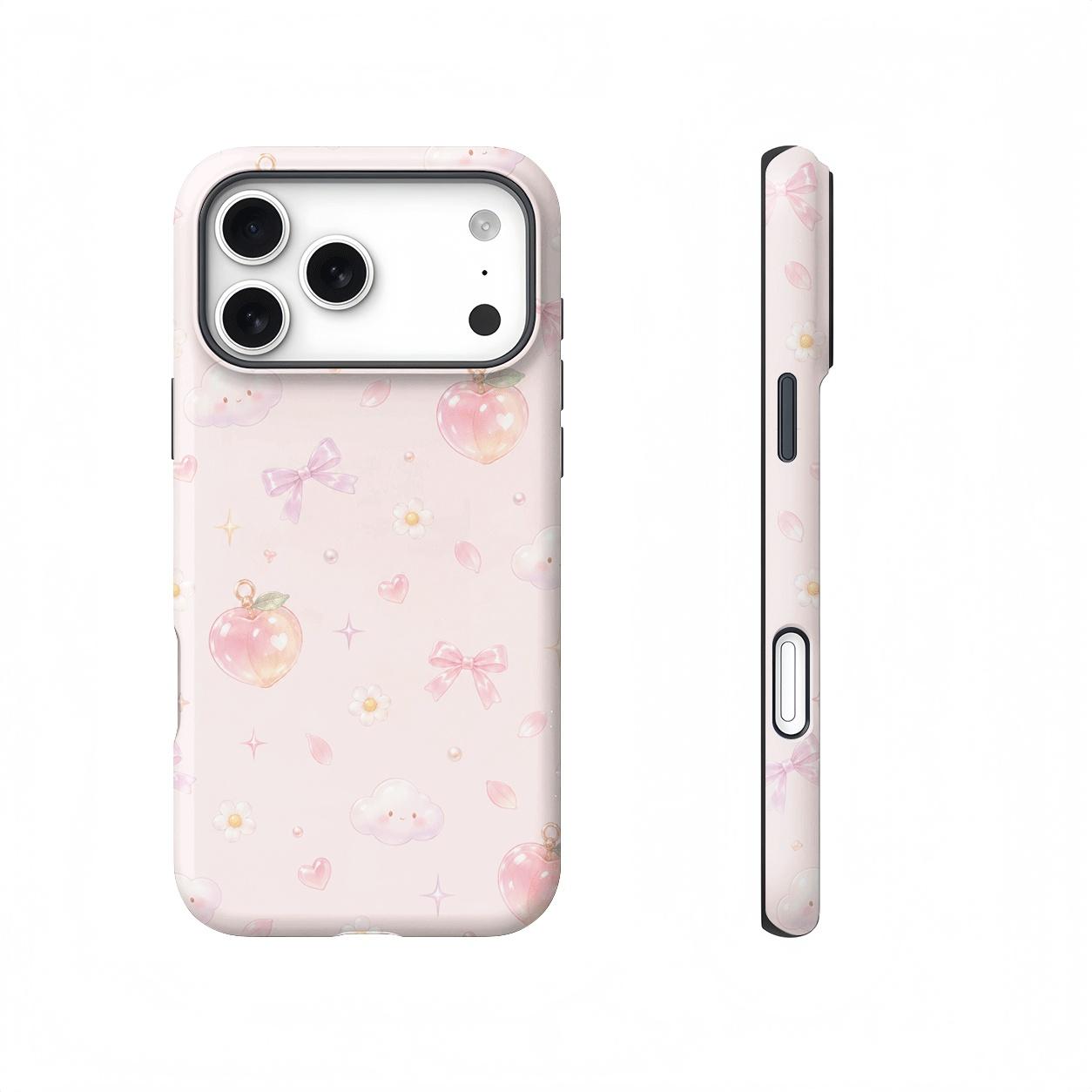 Cute Pink Bow Heart Peach Magnetic Compatible phone case, view 1