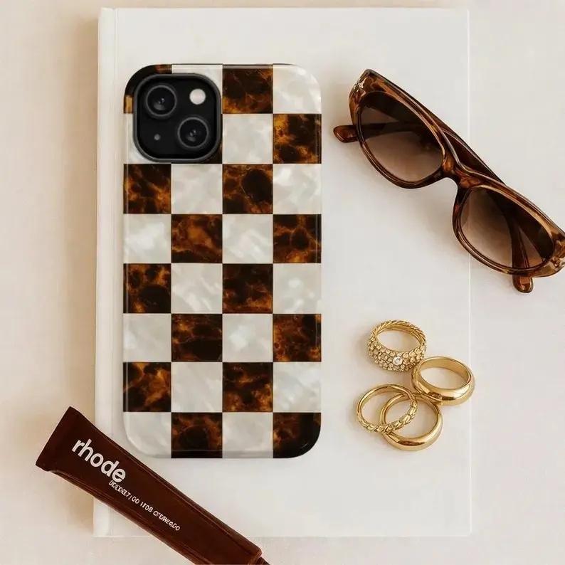 Brown Checkerboard Phone Case phone case, view 1