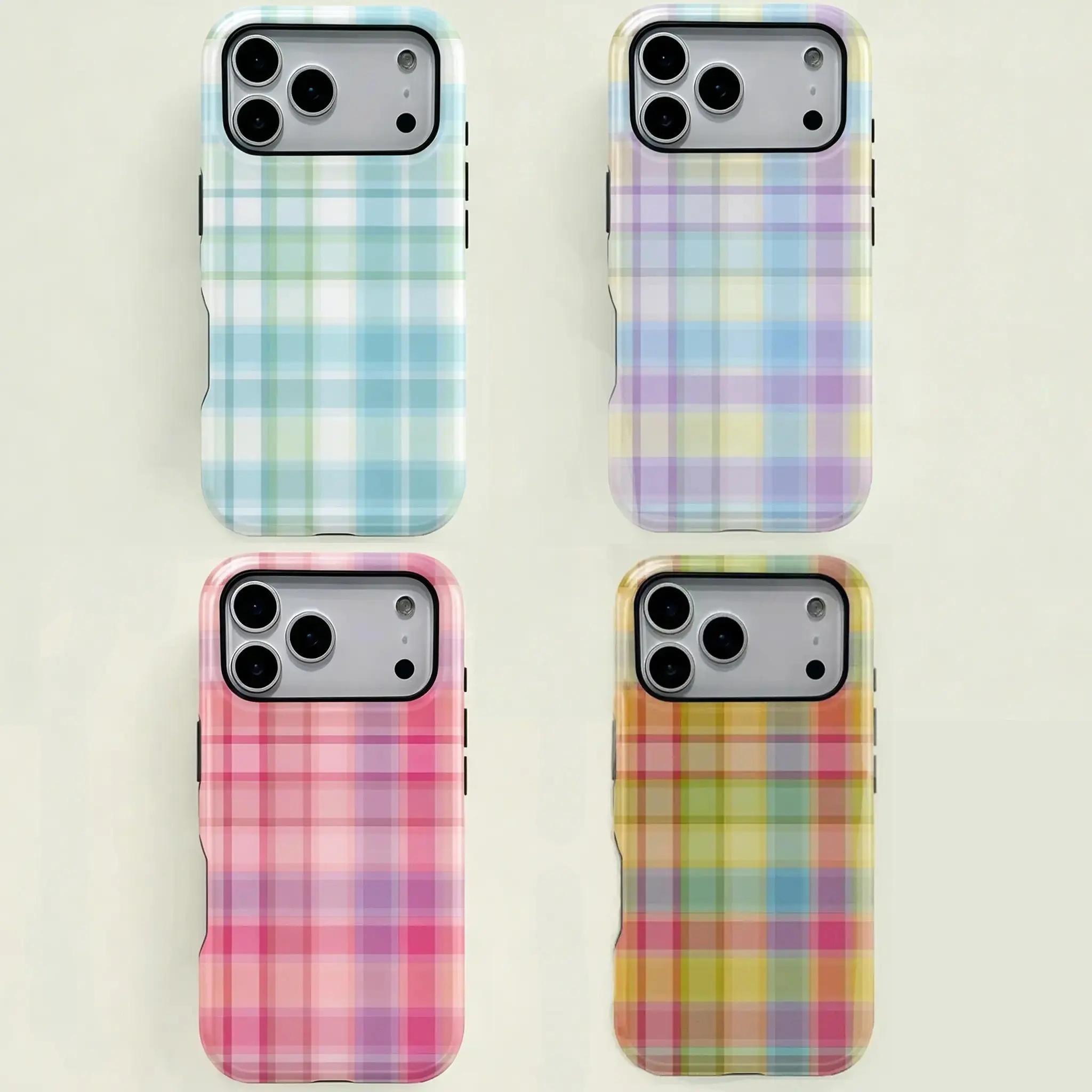 Colorful Plaid Retro Square Aesthetic phone case, view 1
