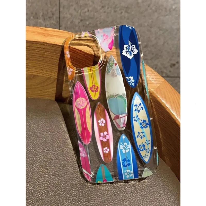 Transparent Floral Surfboard phone case, view 1