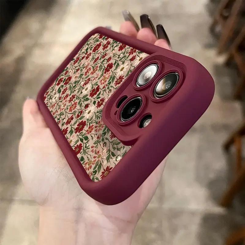 Burgundy Frame Floral Iphone Case phone case, view 5