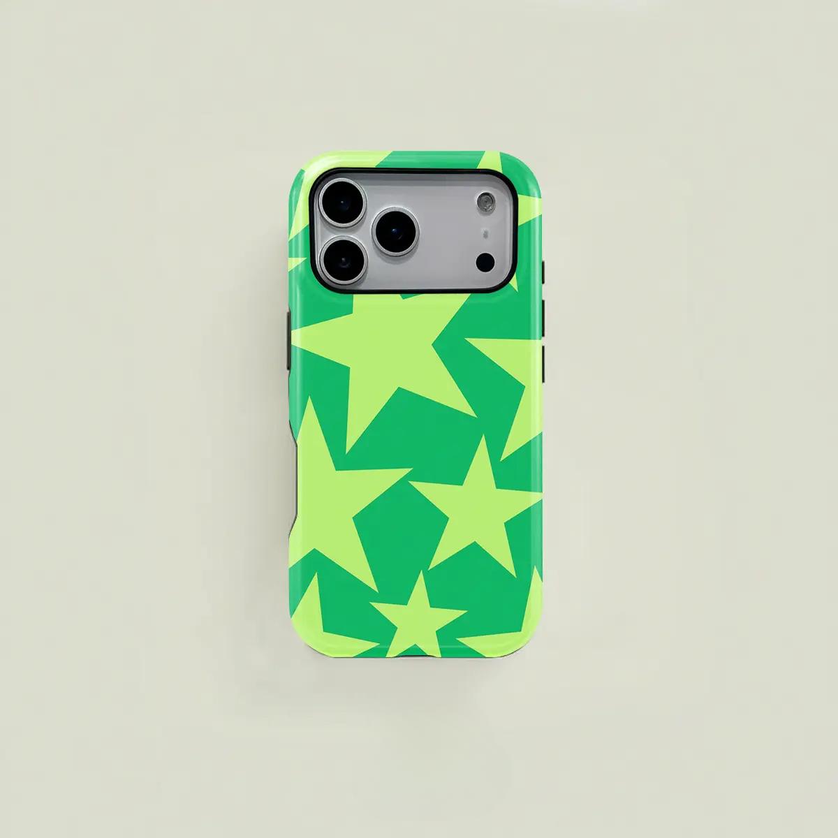 Retro Chic Green Star Pattern 2-In-1 MagSafe Fit phone case, view 1