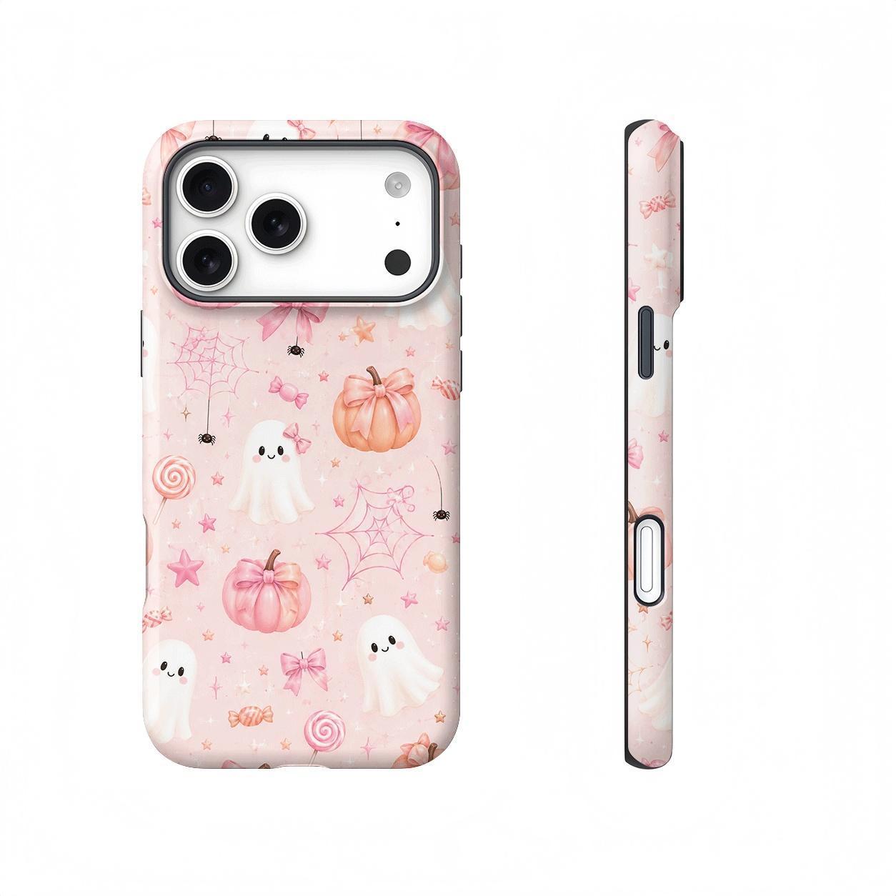 Cute Pink Halloween Ghost Pumpkin Magnetic Compatible phone case, view 1