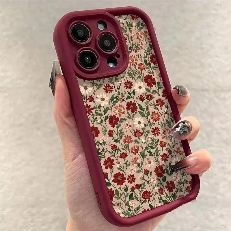 Burgundy Frame Floral Iphone Case phone case, view 1