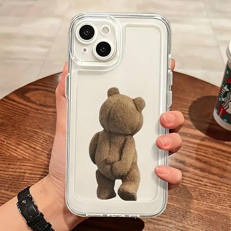 Cute Back View Brown Teddy Bear Clear Phone Case phone case, view 3