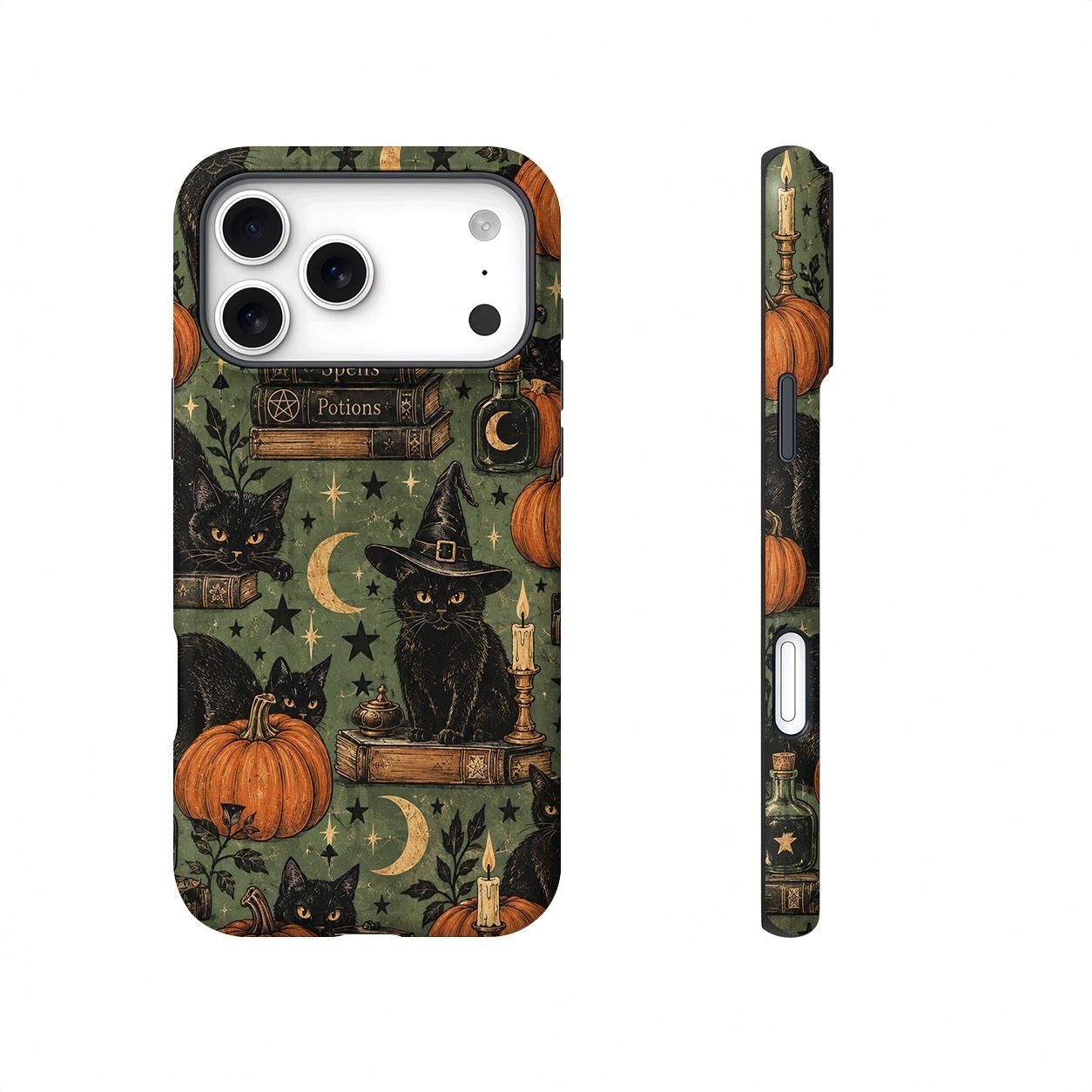 Vintage Witchy Black Cat Halloween Magnetic phone case, view 1
