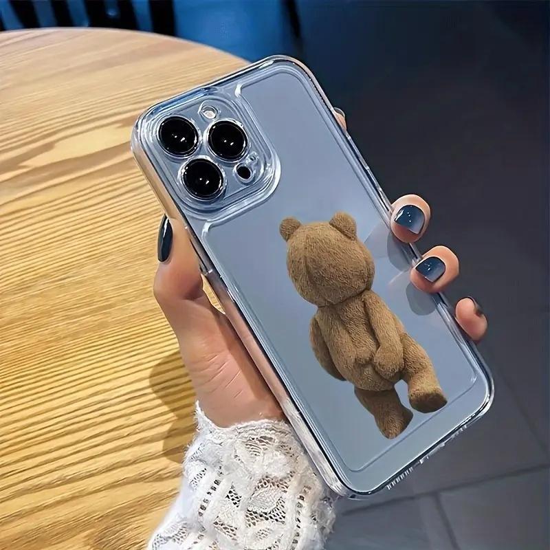 Cute Back View Brown Teddy Bear Clear Phone Case phone case, view 1