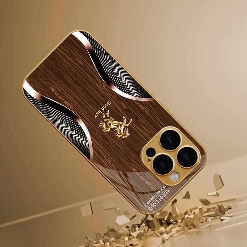 Wood Grain Golden Horse Iphone Case phone case, view 4