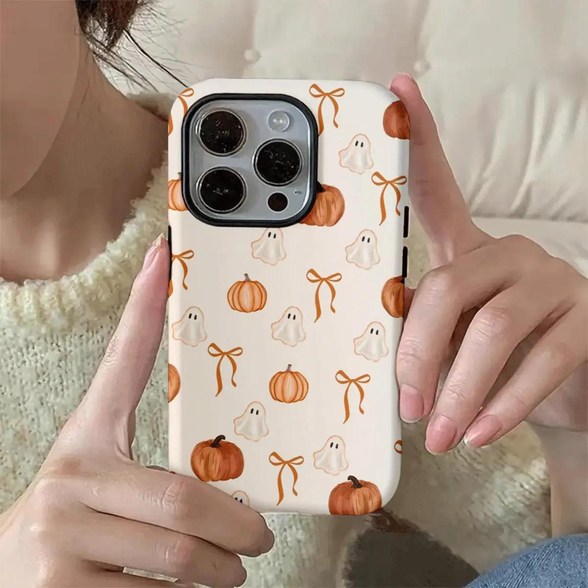 Halloween Ghost And Pumpkin Designs Pattern phone case, view 3