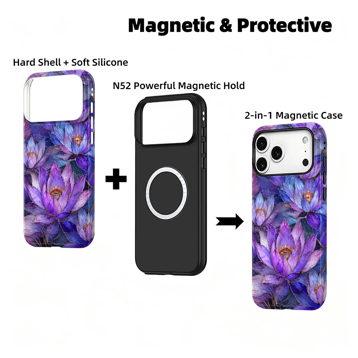 Purple Lotus Floral Magnetic Compatible phone case, view 6