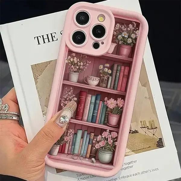 Blush Pink Book Themed Soft Flexible Chic Cellphone Case phone case, view 1