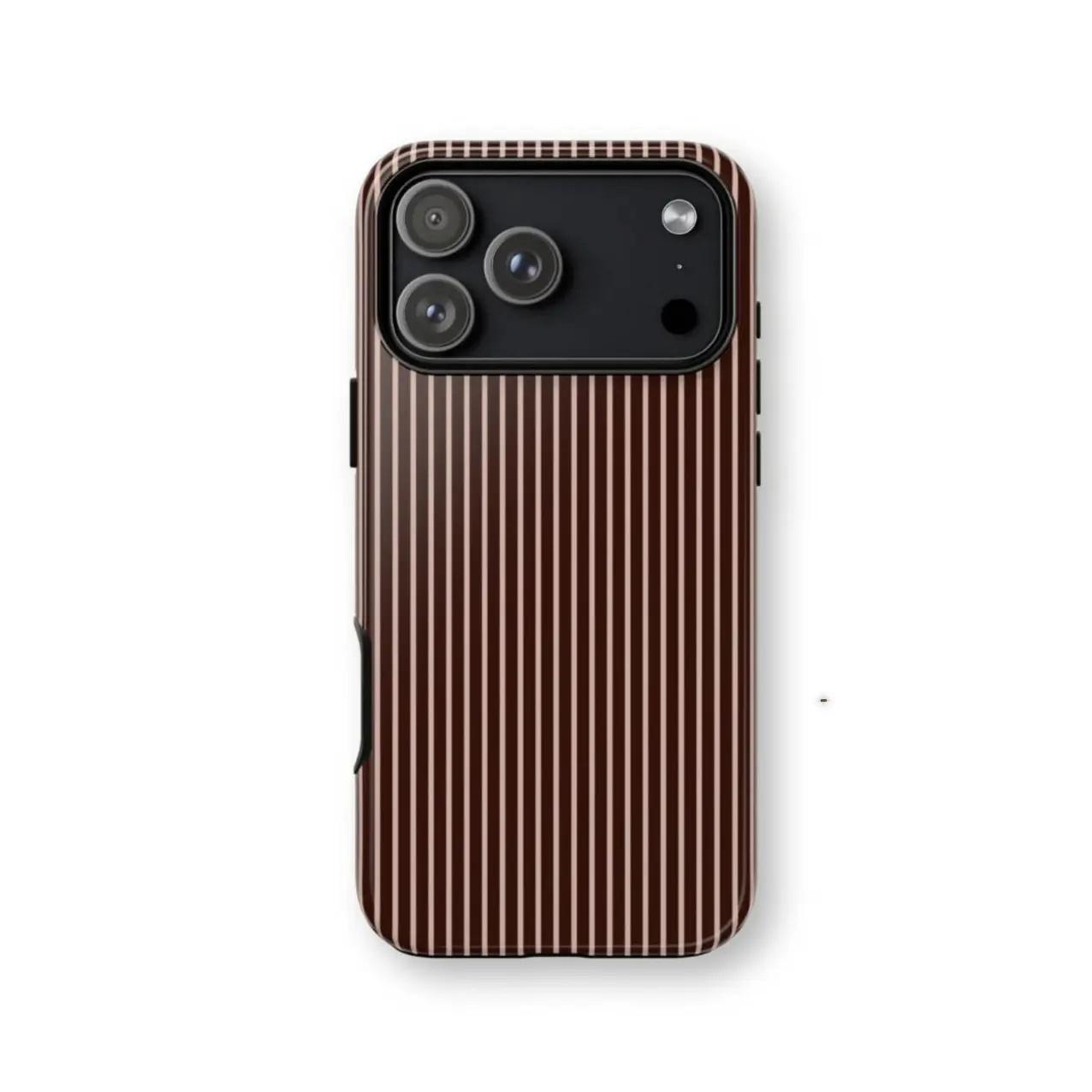 Vintage Autumn-Winter Brown Striped Glossy 2-In-1 Hybrid — Edition 2353 phone case, view 1
