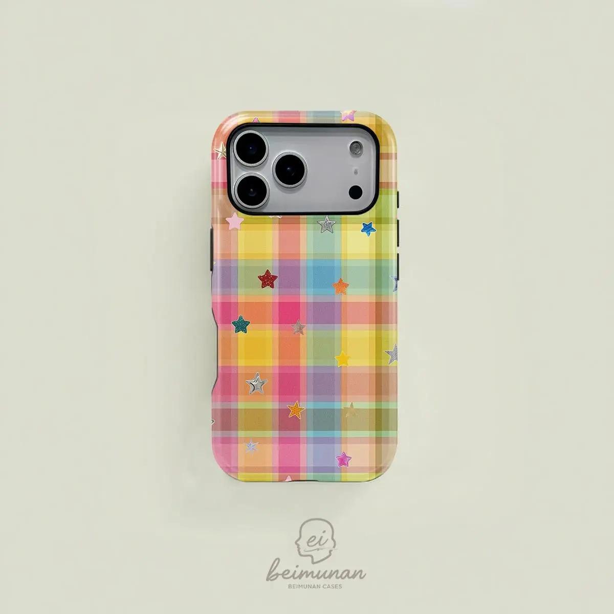 Rainbow Checkered Star Patchwork Blend 2-In-1 MagSafe Fit Phone Accessories phone case, view 1