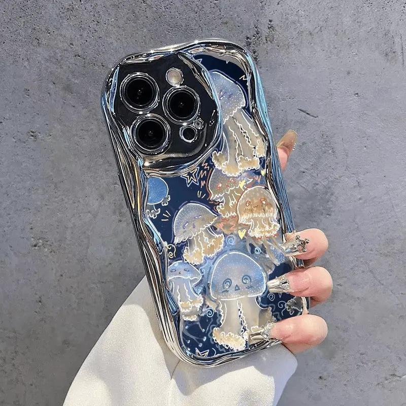 Cute Jellyfish Starry Night 2D Effect Irregular Electroplated phone case, view 1