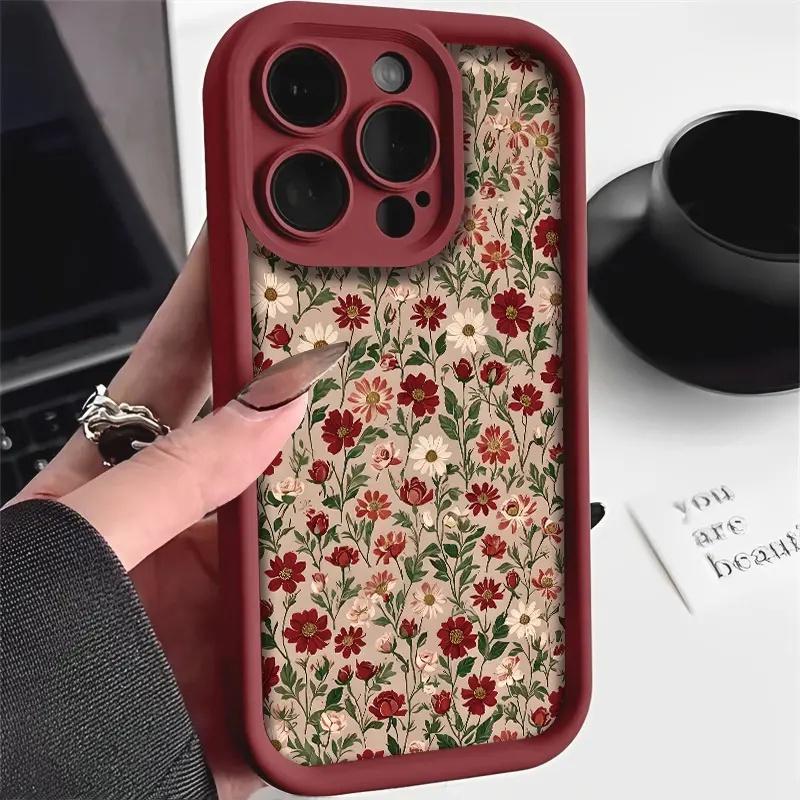 Burgundy Frame Floral Iphone Case phone case, view 3