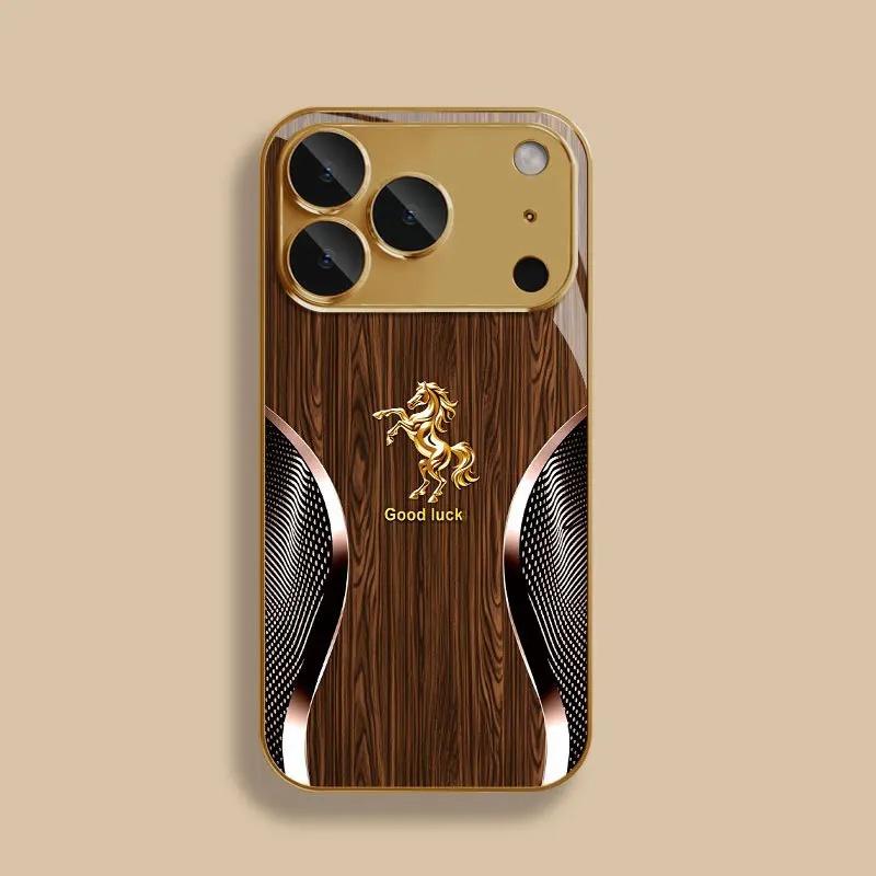 Wood Grain Golden Horse Iphone Case phone case, view 1