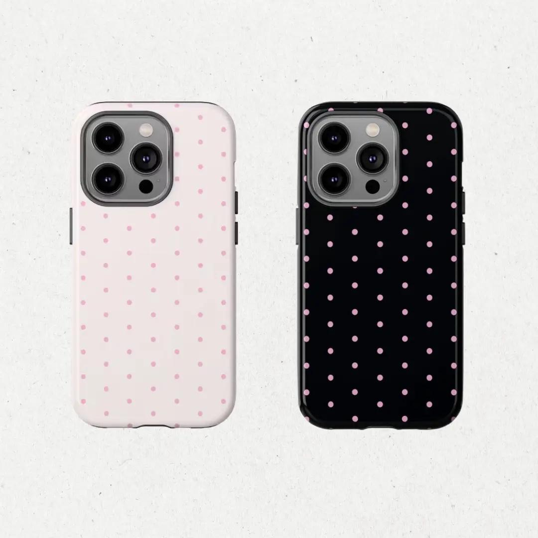 Pink Polka Dot Double-Layer Drop Protector phone case, view 1