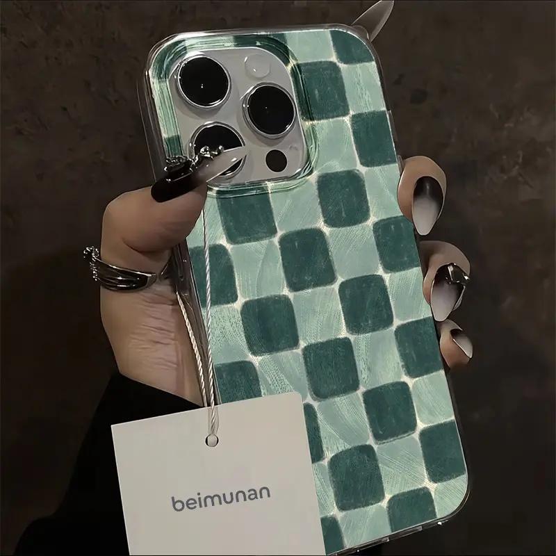Yusha Green Checkered Retro Mosaic phone case, view 1