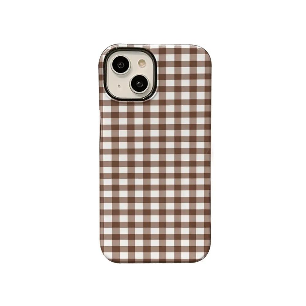 Custom Brown Beige Gingham Plaid Smartphone - , Water Proof Handheld Device phone case, view 1