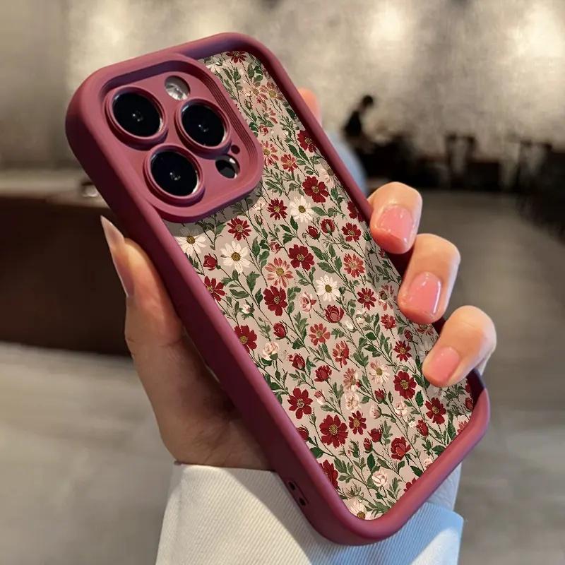Burgundy Frame Floral Iphone Case phone case, view 4