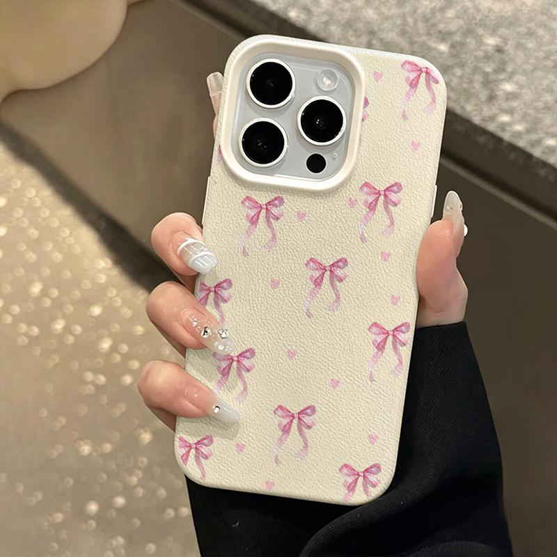 Phone Case: 1 Pink Heart Bow Trendy Brand Pattern Lychee Texture Full phone case, view 1