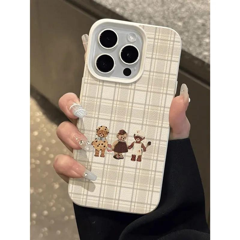Cute Bear Pattern Minimalist Checkered Soft phone case, view 1