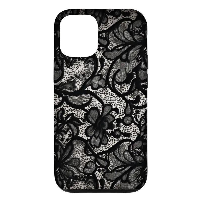 Black Lace Vintage Pattern Dual Layer Plastic phone case, view 1