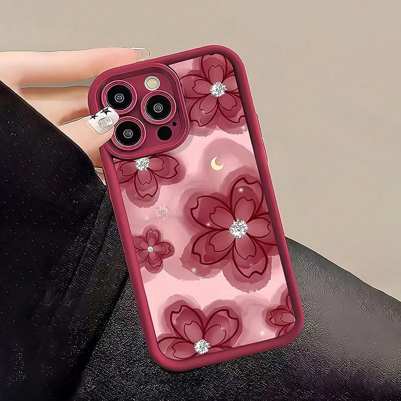 Phone Case: Wine Red To Gradient Red Floral Pattern Full phone case, view 1