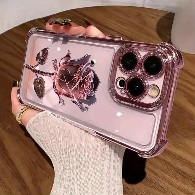 Pink Rose Pattern Electroplated phone case, view 1