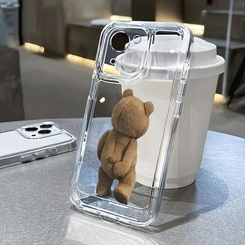 Cute Back View Brown Teddy Bear Clear Phone Case phone case, view 2