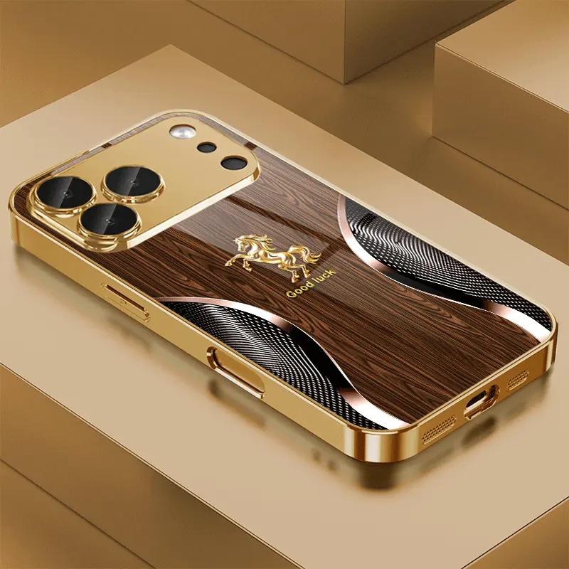 Wood Grain Golden Horse Iphone Case phone case, view 2